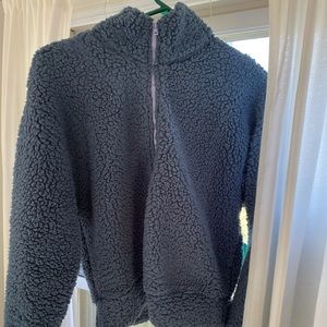fuzzy cropped zip up